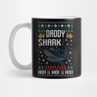 Best David Name Personalized Daddy Shark Ugly Christmas Sweater Mug